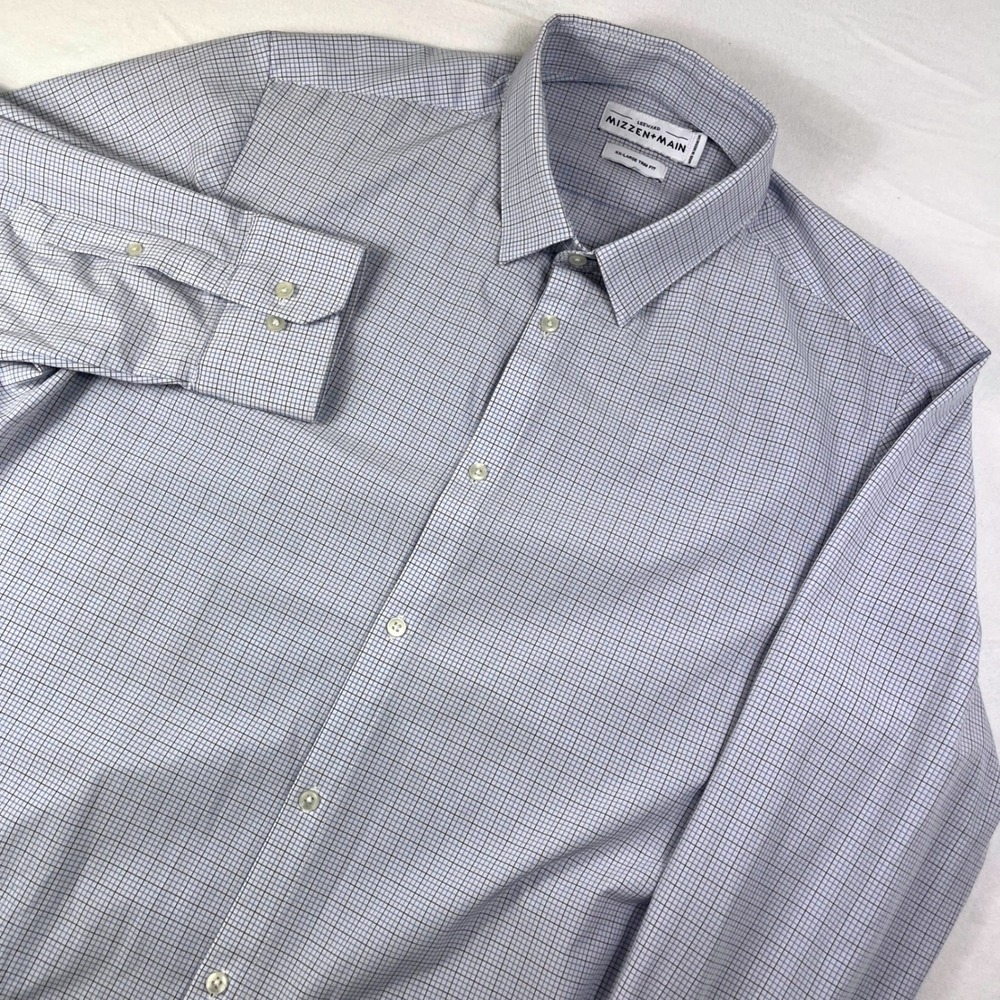 MIZZEN+MAIN Leeward Trim Fit Blue Gingham Check Dress Shirt XX‎ Large